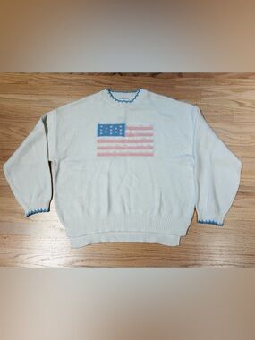 NWT SOHO & STELLA Crewneck Sweater w/pastel & lace USA Flag Motif-XS